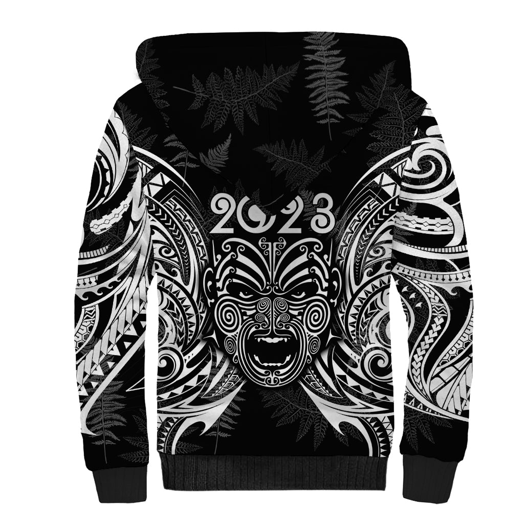 Custom New Zealand Rugby Sherpa Hoodie 2023 World Cup Aotearoa Haka Face LT7 - Polynesian Pride