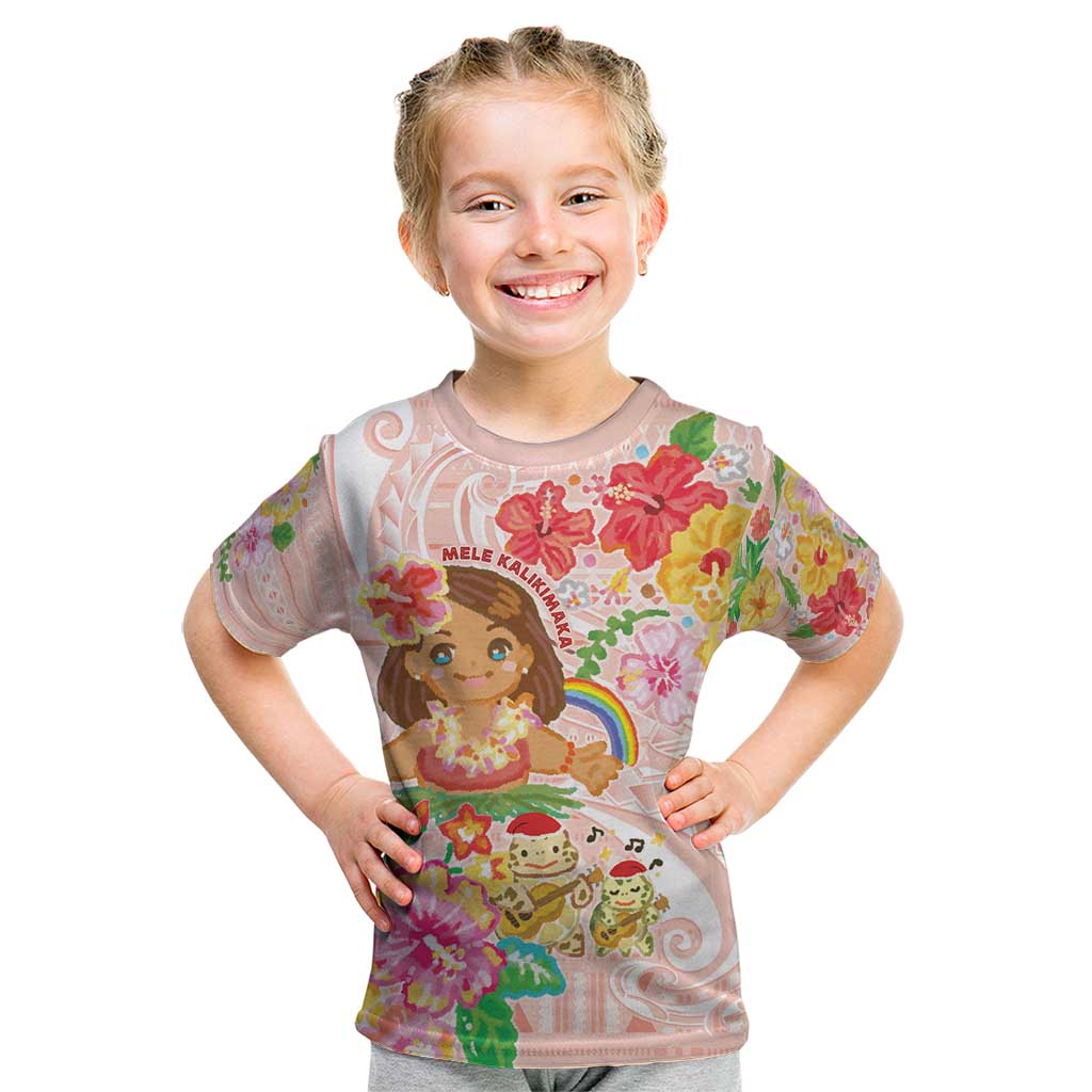 Aloha Hawaii Kid T Shirt Kawaii Mele Kalikimaka - Pastel Fever LT7 Peach - Polynesian Pride