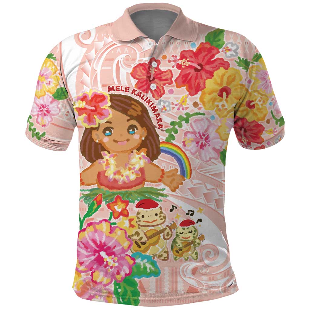 Aloha Hawaii Polo Shirt Kawaii Mele Kalikimaka - Pastel Fever LT7 Peach - Polynesian Pride