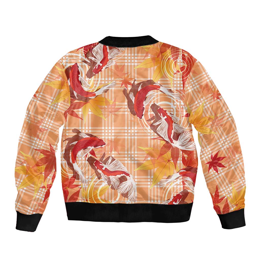 Orange Palaka Hawaii Aloha Bomber Jacket Koi Pond Mix Japanese Maple - Polynesian Pride
