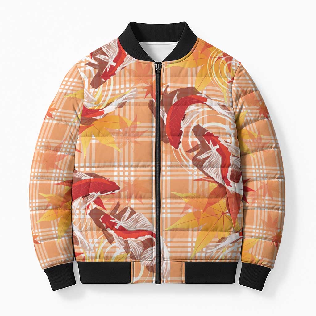 Orange Palaka Hawaii Aloha Bomber Puffer Jacket Koi Pond Mix Japanese Maple - Polynesian Pride