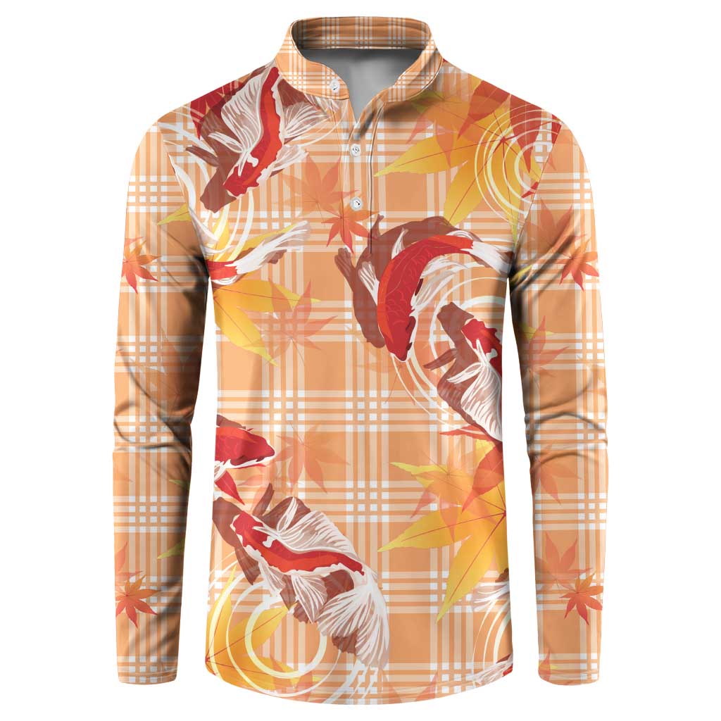 Orange Palaka Hawaii Aloha Button Sweatshirt Koi Pond Mix Japanese Maple - Polynesian Pride