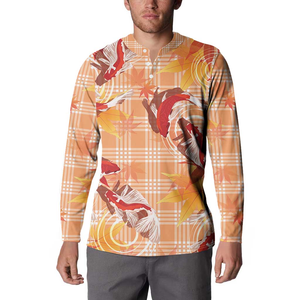 Orange Palaka Hawaii Aloha Button Sweatshirt Koi Pond Mix Japanese Maple - Polynesian Pride