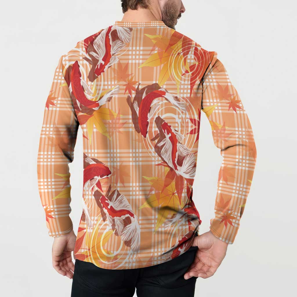 Orange Palaka Hawaii Aloha Button Sweatshirt Koi Pond Mix Japanese Maple - Polynesian Pride