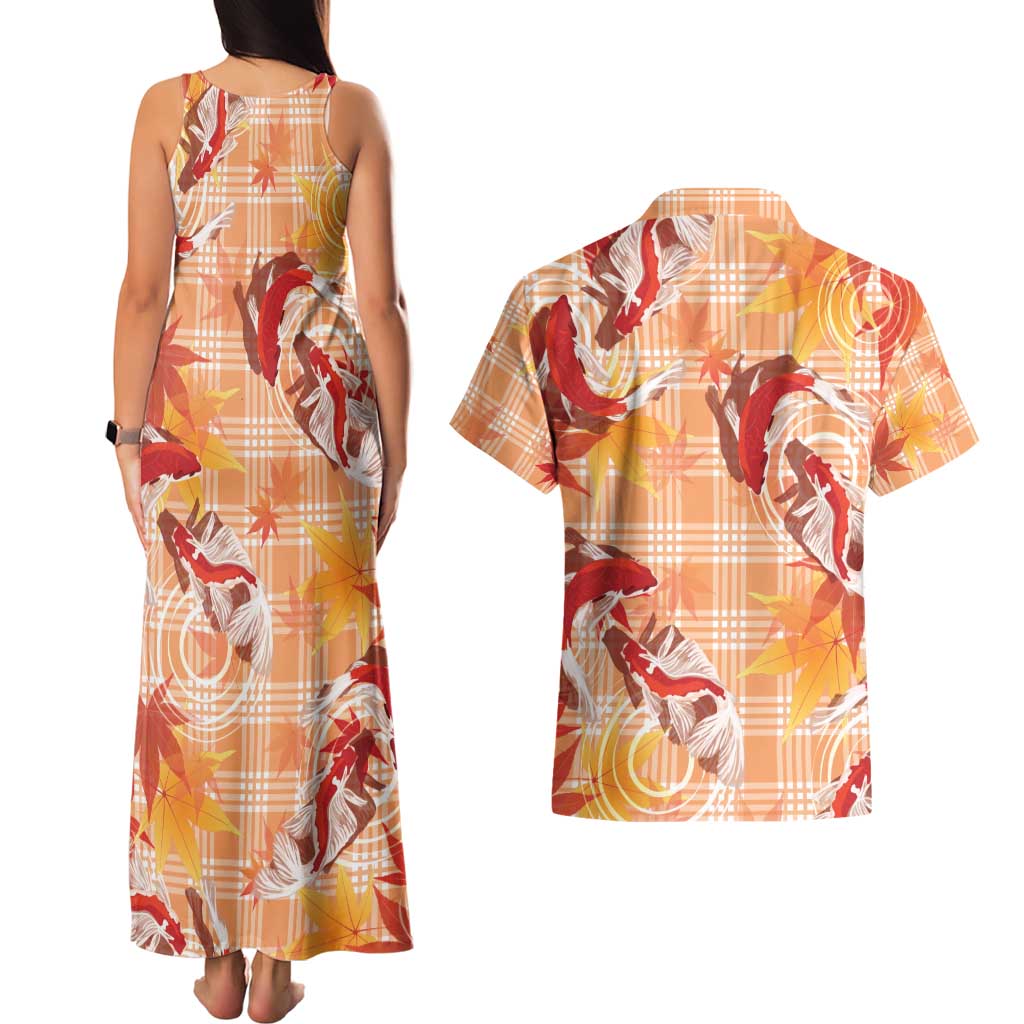 Orange Palaka Hawaii Aloha Couples Matching Tank Maxi Dress and Hawaiian Shirt Koi Pond Mix Japanese Maple - Polynesian Pride