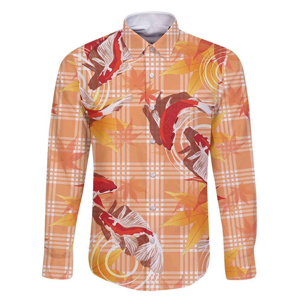 Orange Palaka Hawaii Aloha Family Matching Long Sleeve Bodycon Dress and Hawaiian Shirt Koi Pond Mix Japanese Maple - Polynesian Pride