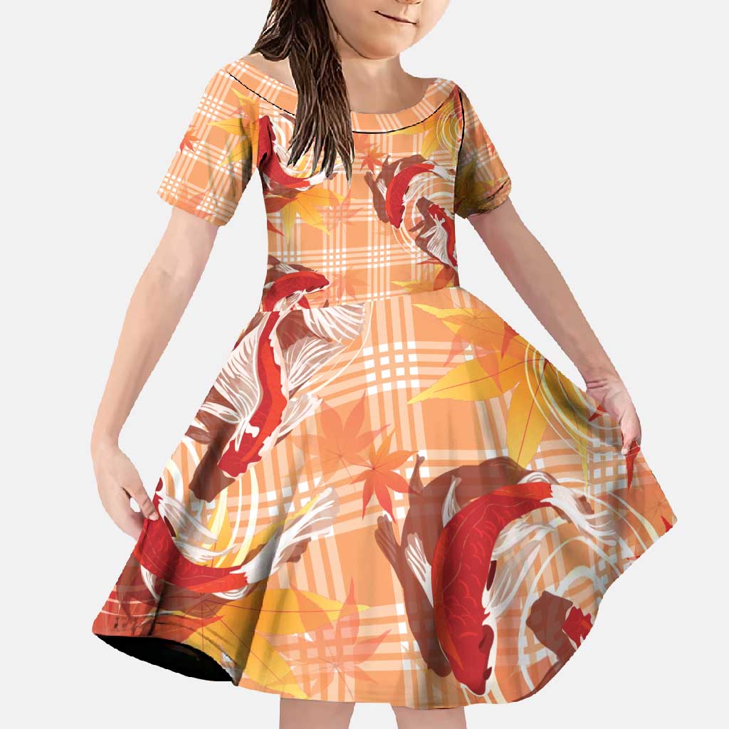 Orange Palaka Hawaii Aloha Family Matching Short Sleeve Bodycon Dress and Hawaiian Shirt Koi Pond Mix Japanese Maple - Polynesian Pride