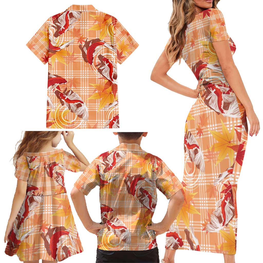Orange Palaka Hawaii Aloha Family Matching Short Sleeve Bodycon Dress and Hawaiian Shirt Koi Pond Mix Japanese Maple - Polynesian Pride