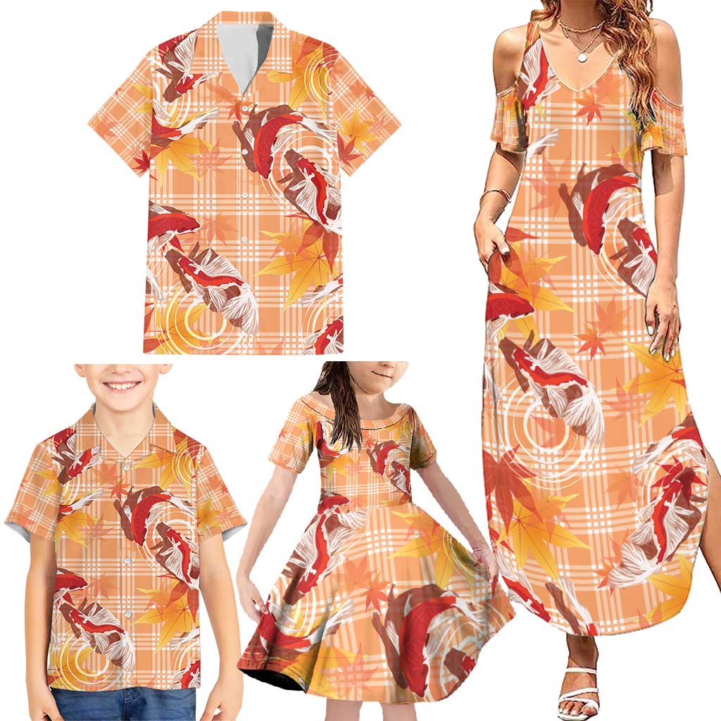 Orange Palaka Hawaii Aloha Family Matching Summer Maxi Dress and Hawaiian Shirt Koi Pond Mix Japanese Maple - Polynesian Pride
