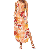 Orange Palaka Hawaii Aloha Family Matching Summer Maxi Dress and Hawaiian Shirt Koi Pond Mix Japanese Maple - Polynesian Pride