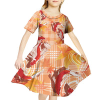 Orange Palaka Hawaii Aloha Kid Short Sleeve Dress Koi Pond Mix Japanese Maple - Polynesian Pride