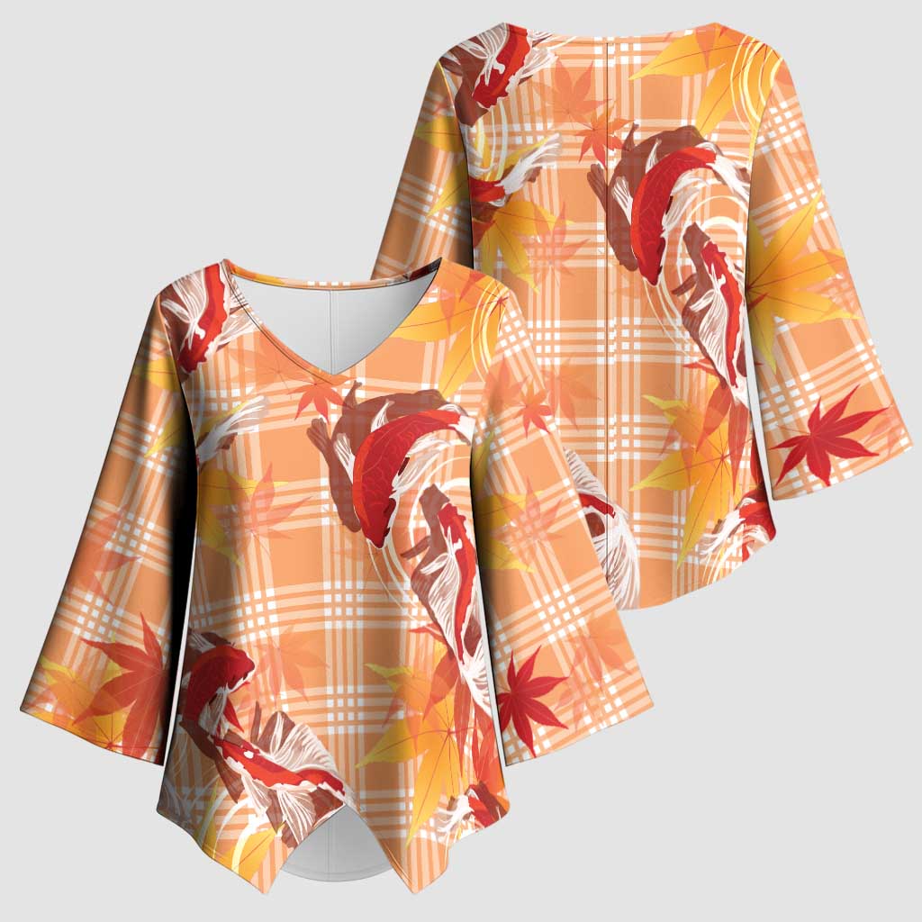 Orange Palaka Hawaii Aloha Kimono Sleeve Blouse Koi Pond Mix Japanese Maple - Polynesian Pride