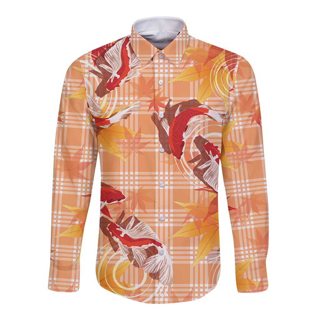 Orange Palaka Hawaii Aloha Long Sleeve Button Shirt Koi Pond Mix Japanese Maple - Polynesian Pride