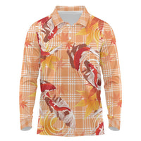 Orange Palaka Hawaii Aloha Long Sleeve Polo Shirt Koi Pond Mix Japanese Maple - Polynesian Pride