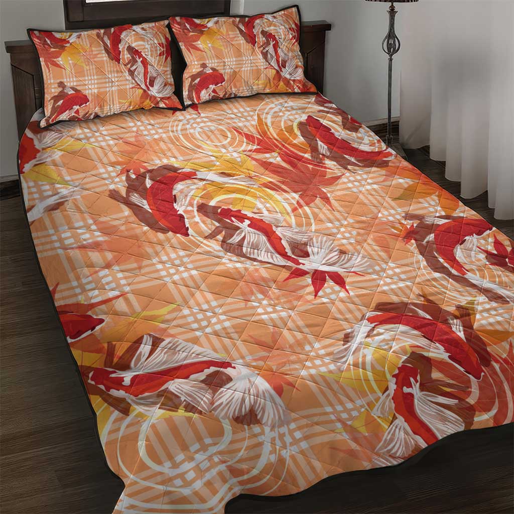 Orange Palaka Hawaii Aloha Quilt Bed Set Koi Pond Mix Japanese Maple - Polynesian Pride