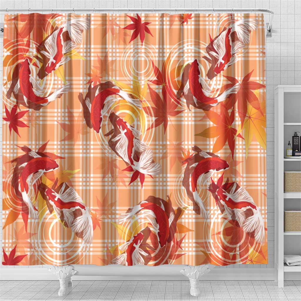 Orange Palaka Hawaii Aloha Shower Curtain Koi Pond Mix Japanese Maple - Polynesian Pride