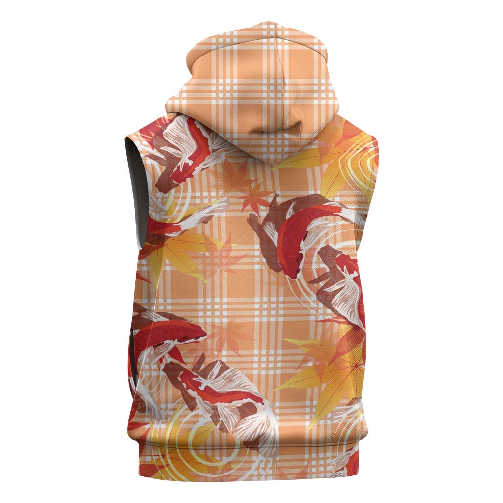 Orange Palaka Hawaii Aloha Sleeveless Hoodie Koi Pond Mix Japanese Maple - Polynesian Pride