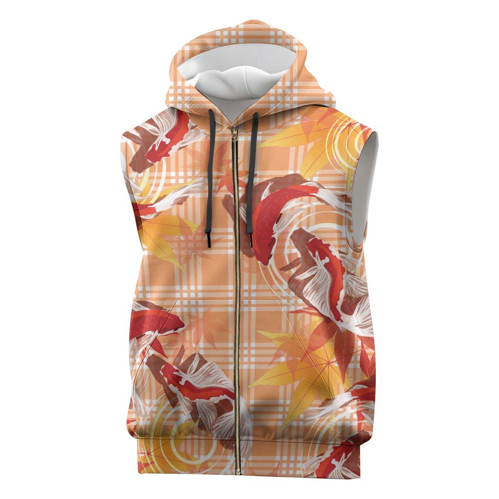 Orange Palaka Hawaii Aloha Sleeveless Zip Hoodie Koi Pond Mix Japanese Maple - Polynesian Pride