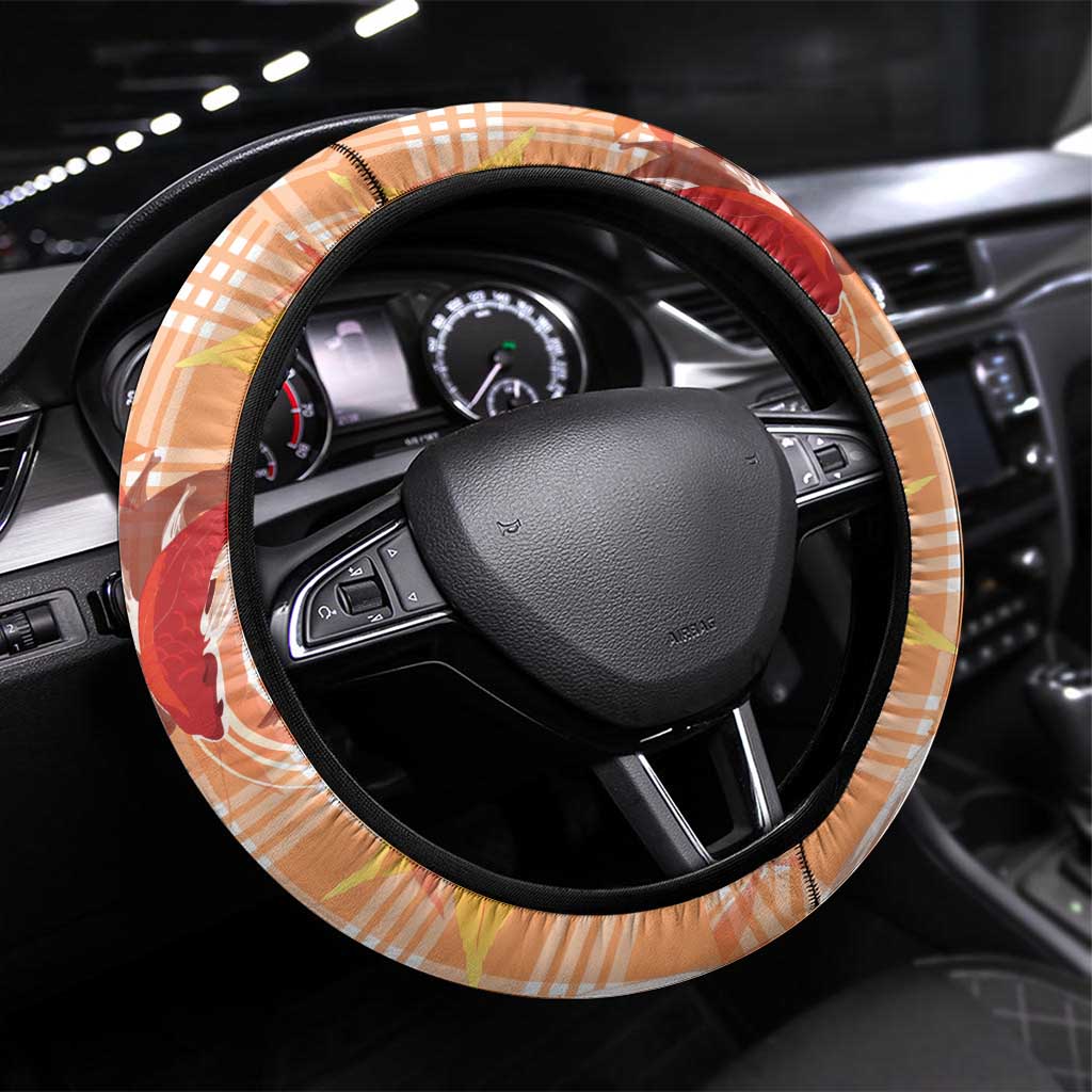 Orange Palaka Hawaii Aloha Steering Wheel Cover Koi Pond Mix Japanese Maple - Polynesian Pride