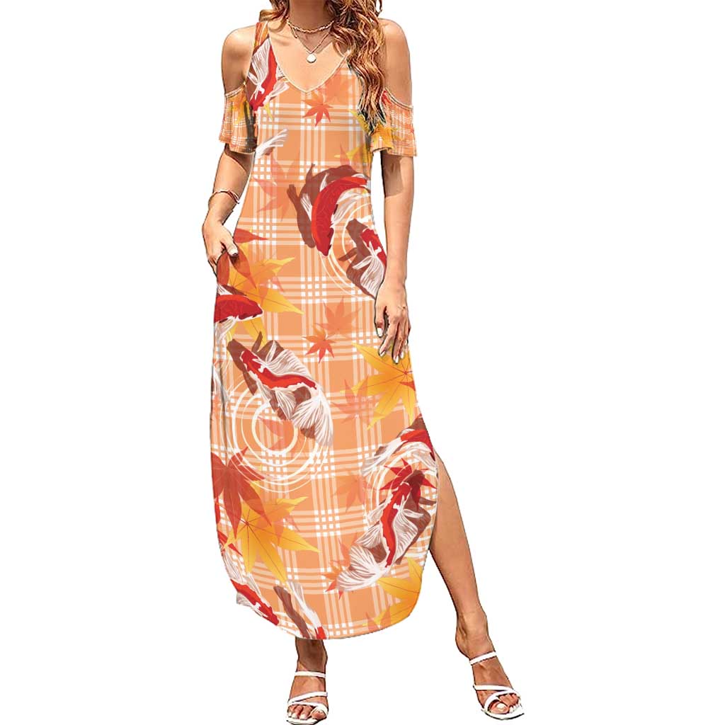 Orange Palaka Hawaii Aloha Summer Maxi Dress Koi Pond Mix Japanese Maple - Polynesian Pride