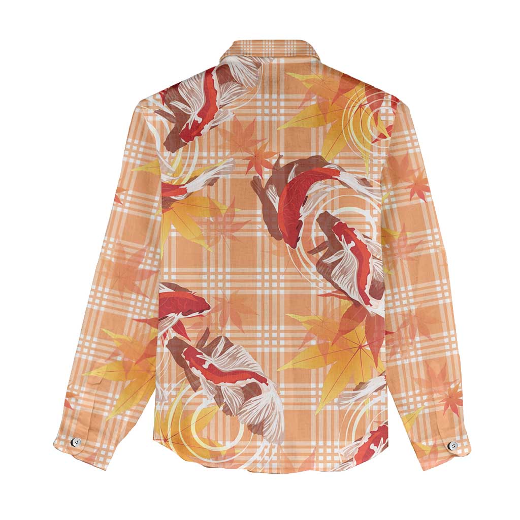 Orange Palaka Hawaii Aloha Women Casual Shirt Koi Pond Mix Japanese Maple - Polynesian Pride