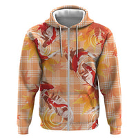 Orange Palaka Hawaii Aloha Zip Hoodie Koi Pond Mix Japanese Maple - Polynesian Pride