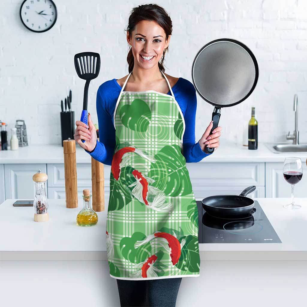 Lime Palaka Hawaii Aloha Apron Koi Pond Mix Monstera - Polynesian Pride