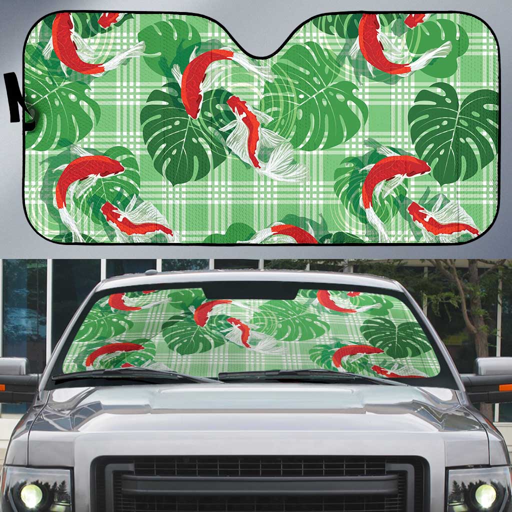 Lime Palaka Hawaii Aloha Auto Sun Shade Koi Pond Mix Monstera - Polynesian Pride