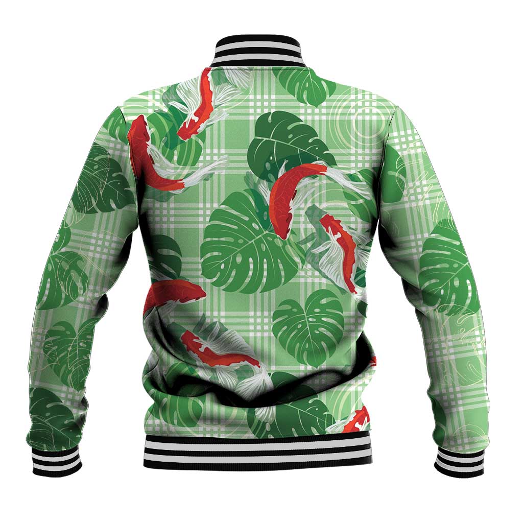 Lime Palaka Hawaii Aloha Baseball Jacket Koi Pond Mix Monstera - Polynesian Pride
