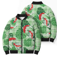 Lime Palaka Hawaii Aloha Bomber Puffer Jacket Koi Pond Mix Monstera - Polynesian Pride