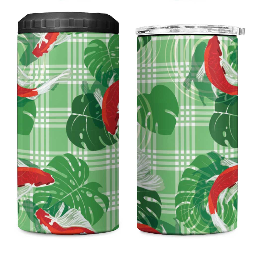 Lime Palaka Hawaii Aloha 4 in 1 Can Cooler Tumbler Koi Pond Mix Monstera - Polynesian Pride