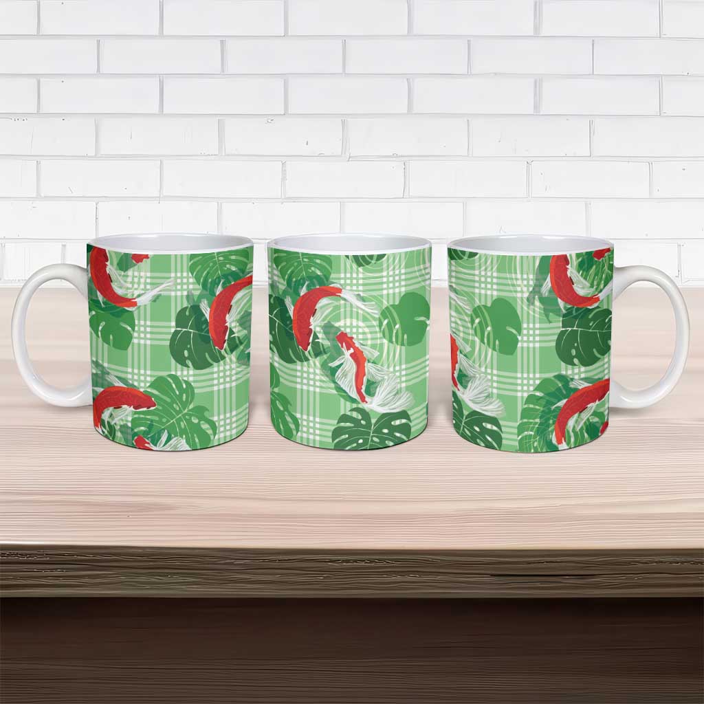 Lime Palaka Hawaii Aloha Ceramic Mug Koi Pond Mix Monstera - Polynesian Pride