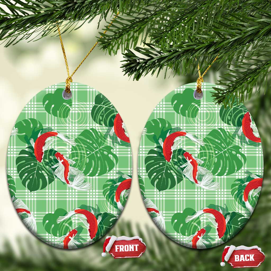 Lime Palaka Hawaii Aloha Ceramic Ornament Koi Pond Mix Monstera - Polynesian Pride