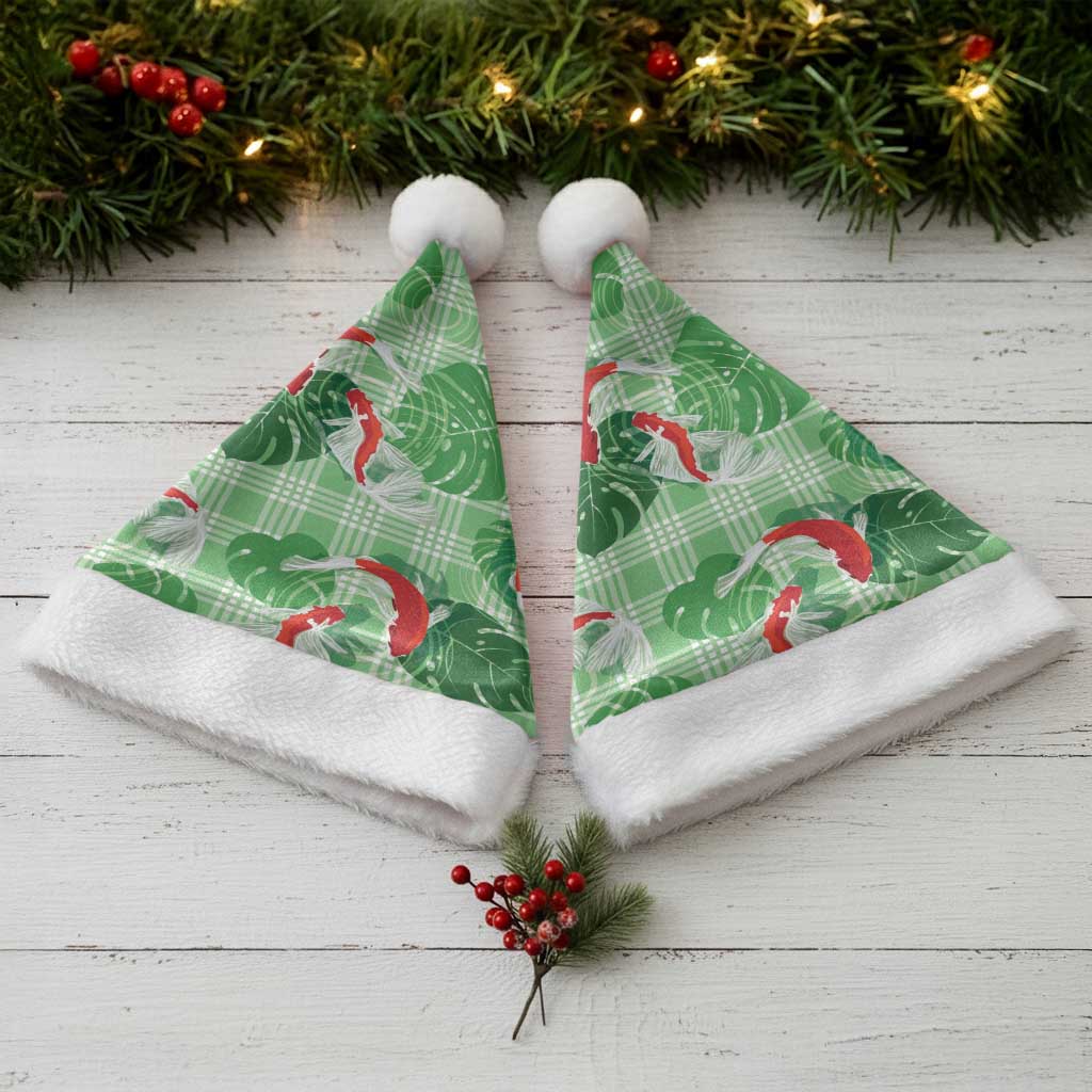 Lime Palaka Hawaii Aloha Christmas Santa Hat Koi Pond Mix Monstera - Polynesian Pride
