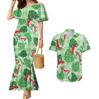 Lime Palaka Hawaii Aloha Couples Matching Mermaid Dress and Hawaiian Shirt Koi Pond Mix Monstera - Polynesian Pride