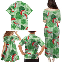 Lime Palaka Hawaii Aloha Family Matching Puletasi and Hawaiian Shirt Koi Pond Mix Monstera - Polynesian Pride