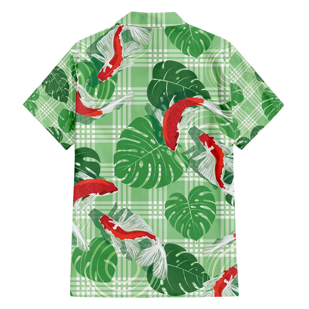 Lime Palaka Hawaii Aloha Family Matching Short Sleeve Bodycon Dress and Hawaiian Shirt Koi Pond Mix Monstera - Polynesian Pride