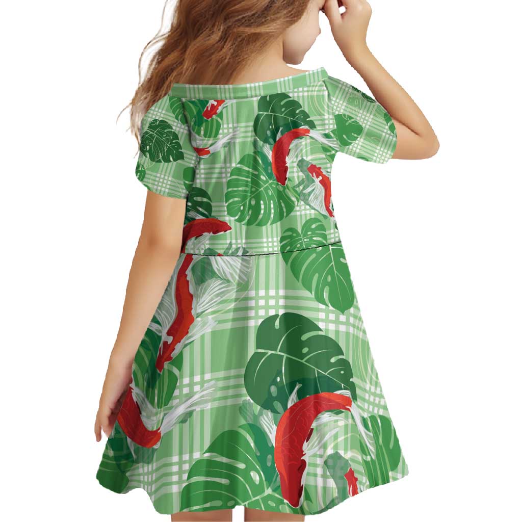 Lime Palaka Hawaii Aloha Family Matching Summer Maxi Dress and Hawaiian Shirt Koi Pond Mix Monstera - Polynesian Pride