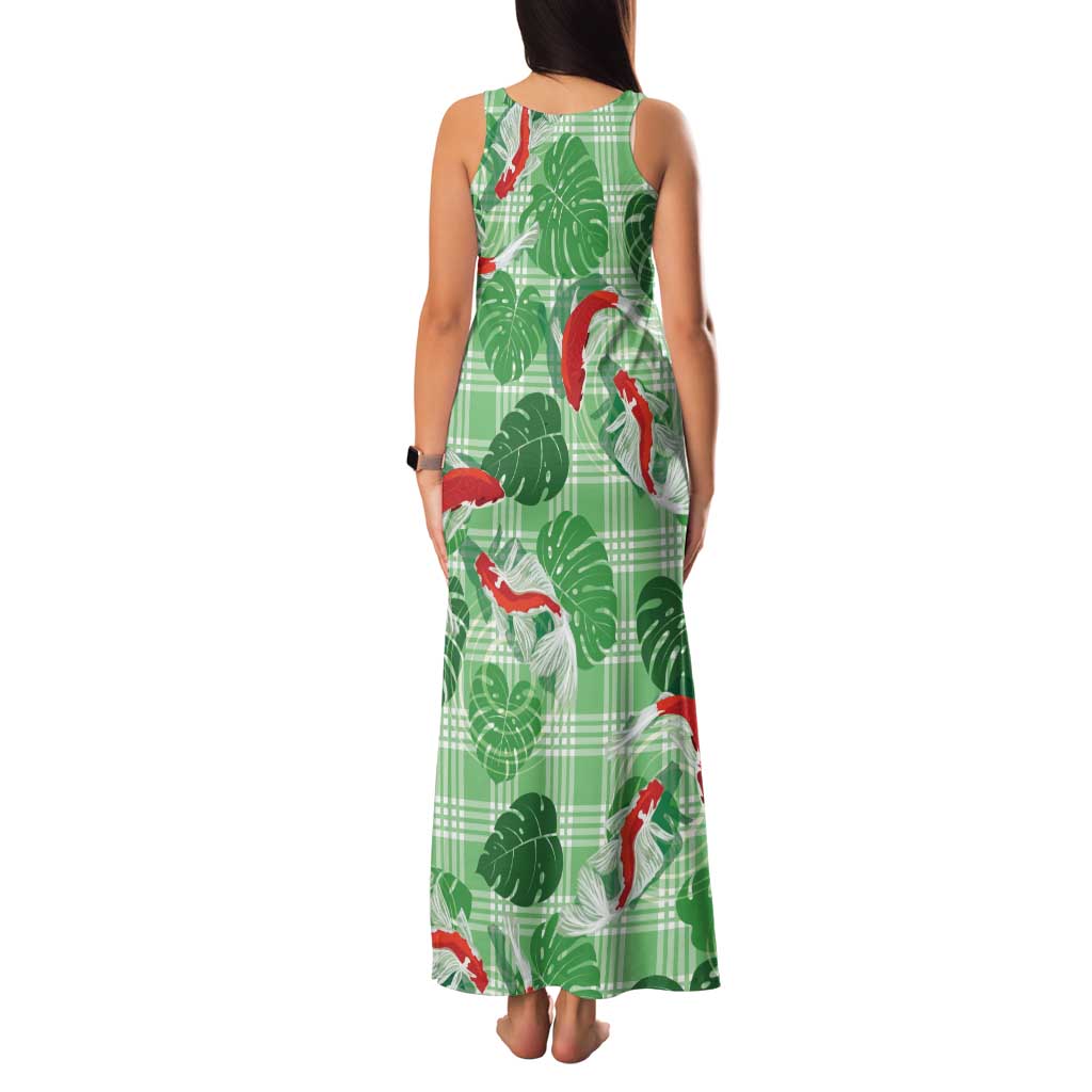 Lime Palaka Hawaii Aloha Family Matching Tank Maxi Dress and Hawaiian Shirt Koi Pond Mix Monstera - Polynesian Pride