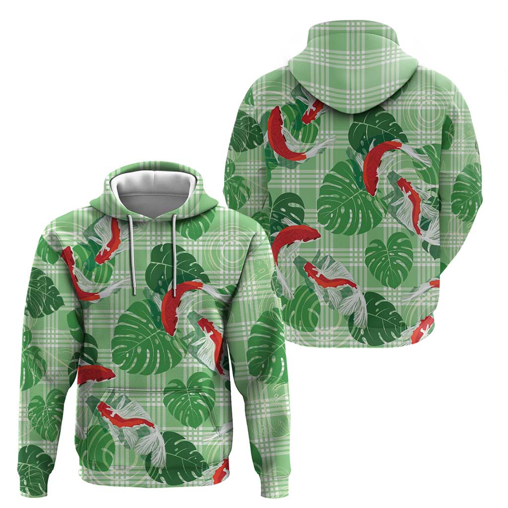 Lime Palaka Hawaii Aloha Hoodie Koi Pond Mix Monstera - Polynesian Pride