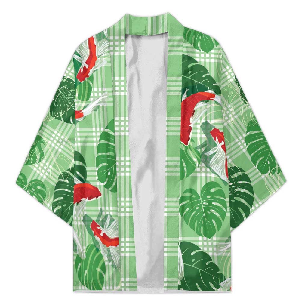 Lime Palaka Hawaii Aloha Kimono Koi Pond Mix Monstera - Polynesian Pride