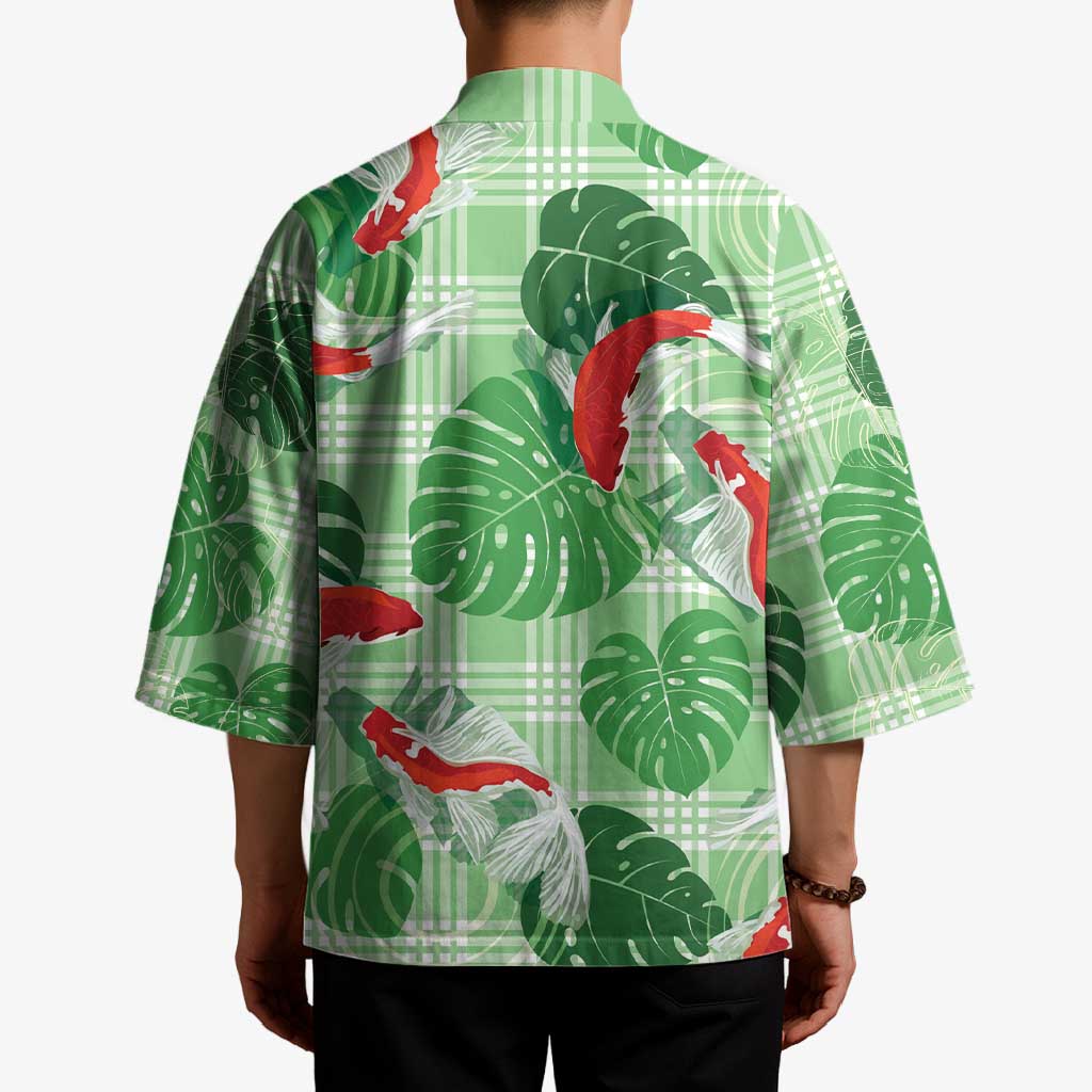 Lime Palaka Hawaii Aloha Kimono Koi Pond Mix Monstera - Polynesian Pride