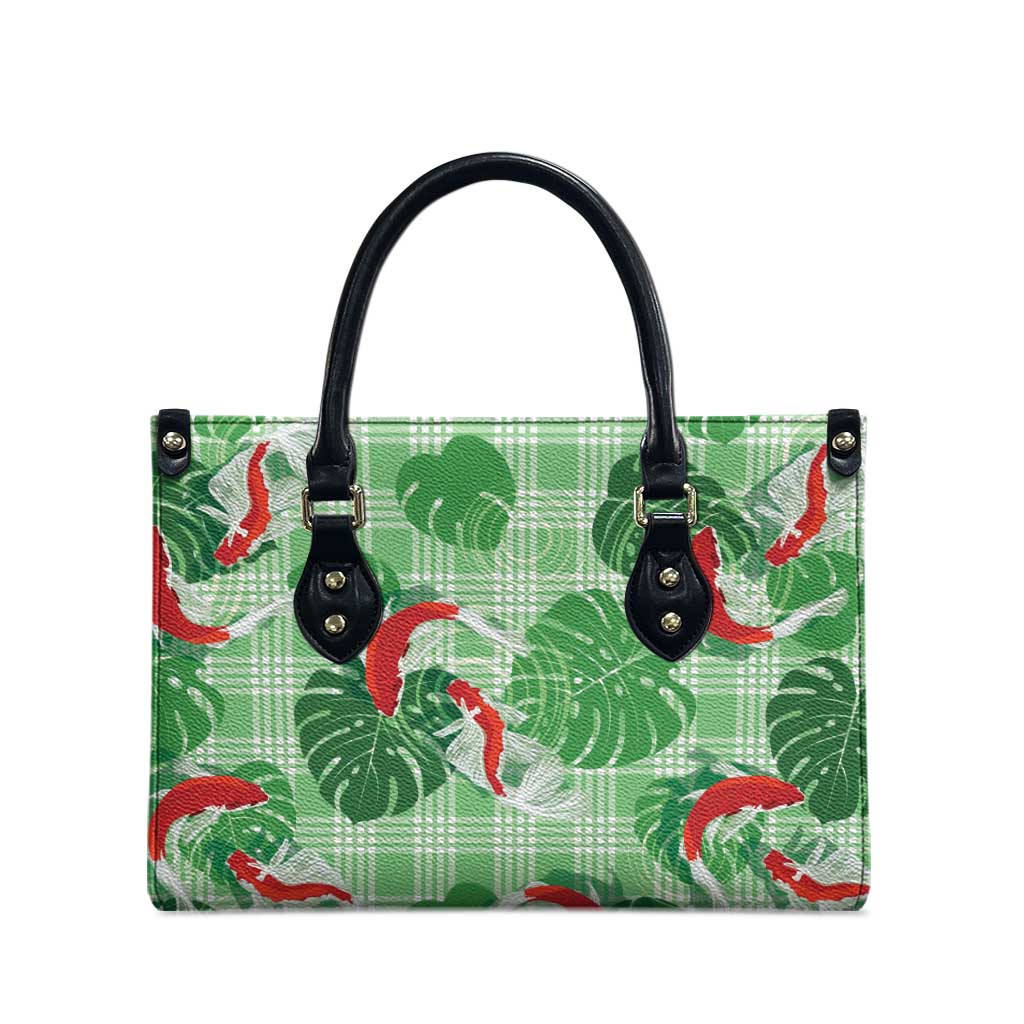 Lime Palaka Hawaii Aloha Leather Bag Koi Pond Mix Monstera - Polynesian Pride