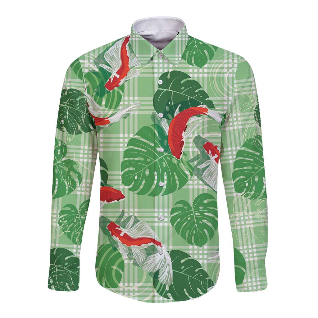 Lime Palaka Hawaii Aloha Long Sleeve Button Shirt Koi Pond Mix Monstera - Polynesian Pride