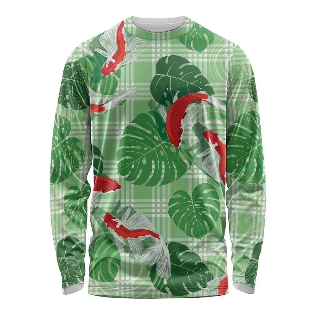Lime Palaka Hawaii Aloha Long Sleeve Shirt Koi Pond Mix Monstera - Polynesian Pride