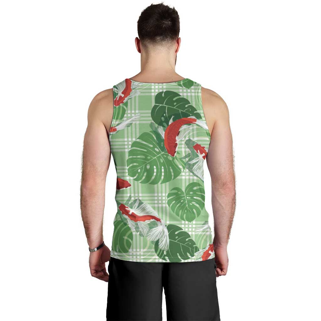 Lime Palaka Hawaii Aloha Men Tank Top Koi Pond Mix Monstera - Polynesian Pride