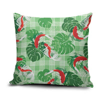 Lime Palaka Hawaii Aloha Pillow Cover Koi Pond Mix Monstera - Polynesian Pride