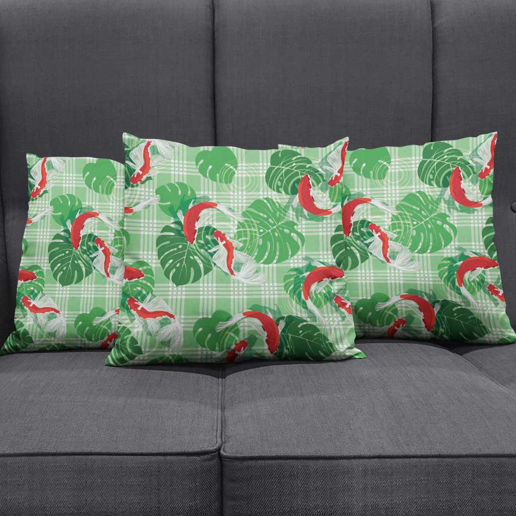 Lime Palaka Hawaii Aloha Pillow Cover Koi Pond Mix Monstera - Polynesian Pride
