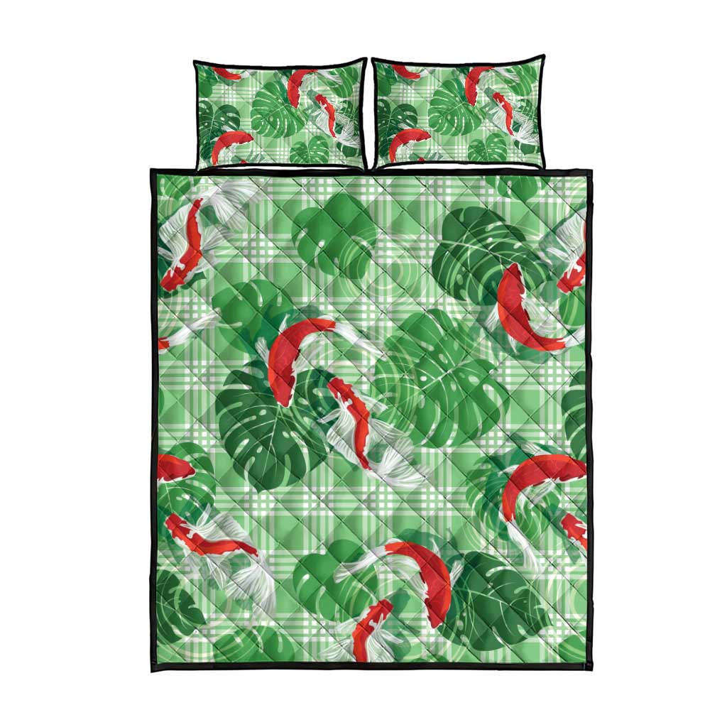 Lime Palaka Hawaii Aloha Quilt Bed Set Koi Pond Mix Monstera - Polynesian Pride
