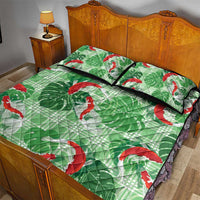 Lime Palaka Hawaii Aloha Quilt Bed Set Koi Pond Mix Monstera - Polynesian Pride